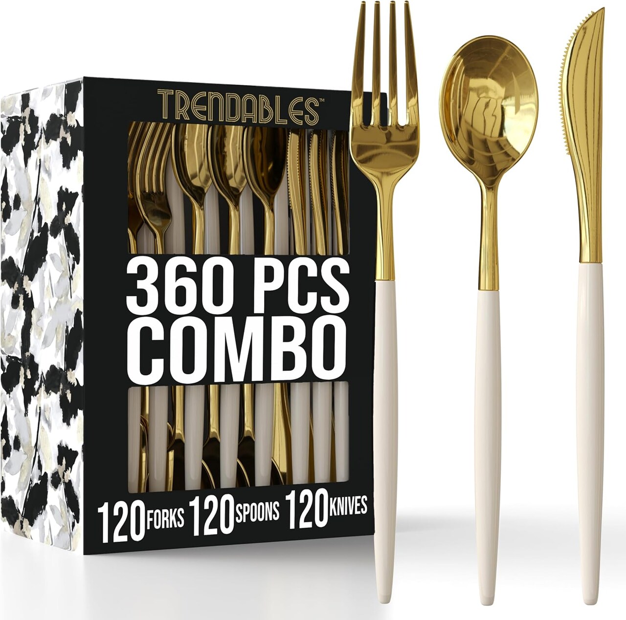 Trendables Disposable Silverware Set - Wedding Plastic Cutlery Dinnerware - Includes two toned Forks, Plastic Spoons, two colored Knives - reflective Plastic Utensils Party Set
